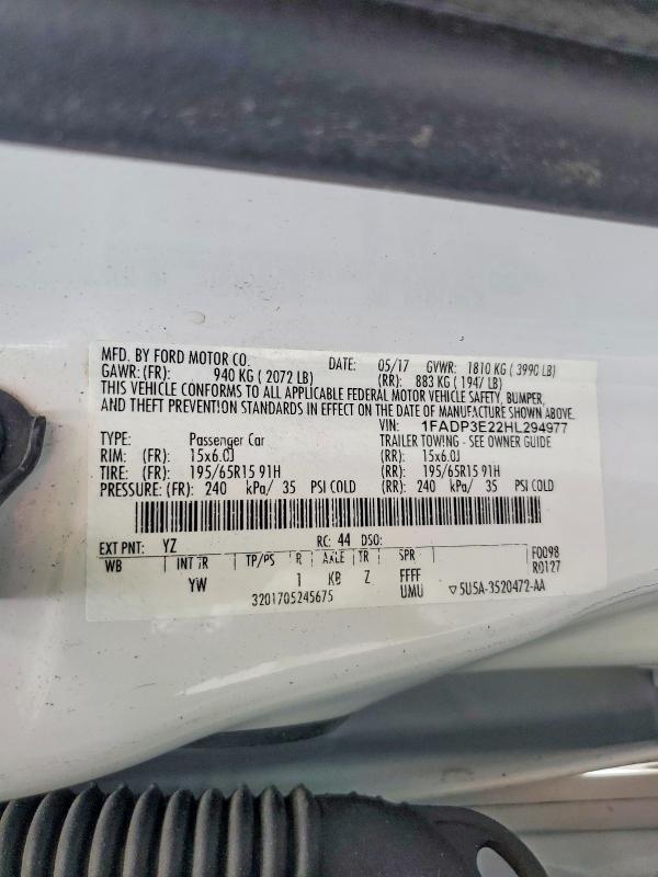 Aukcja sprzedaży 2017 Ford Focus, vin: 1FADP3E22HL294977, numer aukcji: 58176796
