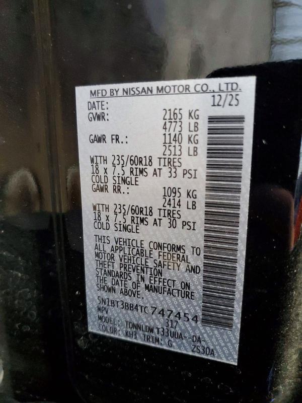 2026 Nissan Rogue მანქანა იყიდება აუქციონზე, vin: 5N1BT3BB4TC747454, აუქციონის ნომერი: 58137696