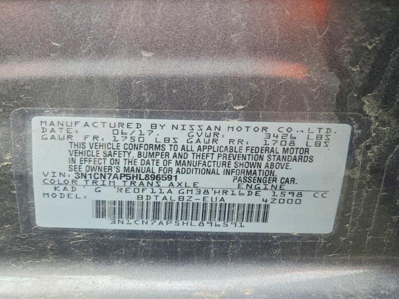 Продаж на аукціоні авто 2017 Nissan Versa, vin: 3N1CN7AP5HL896591, номер лоту: 58997736