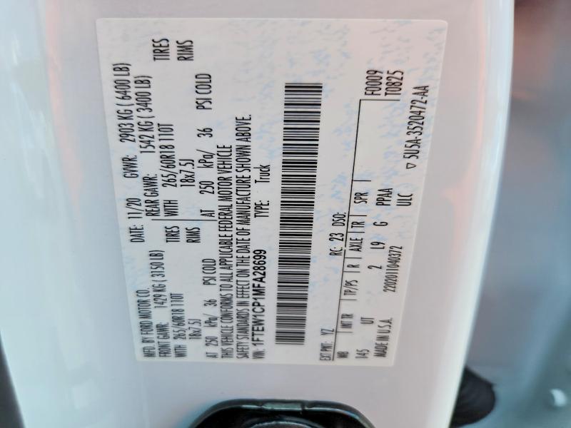 55323816 :رقم المزاد ، 1FTEW1CP1MFA28699 vin ، 2021 Ford F150 مزاد بيع