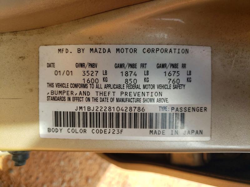 Aukcja sprzedaży 2001 Mazda Protege, vin: JM1BJ222810428786, numer aukcji: 57027276
