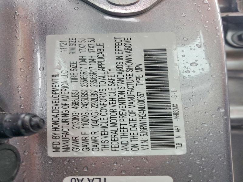 57417066 :رقم المزاد ، 5J6RW1H24NL000357 vin ، 2022 Honda Cr-v مزاد بيع