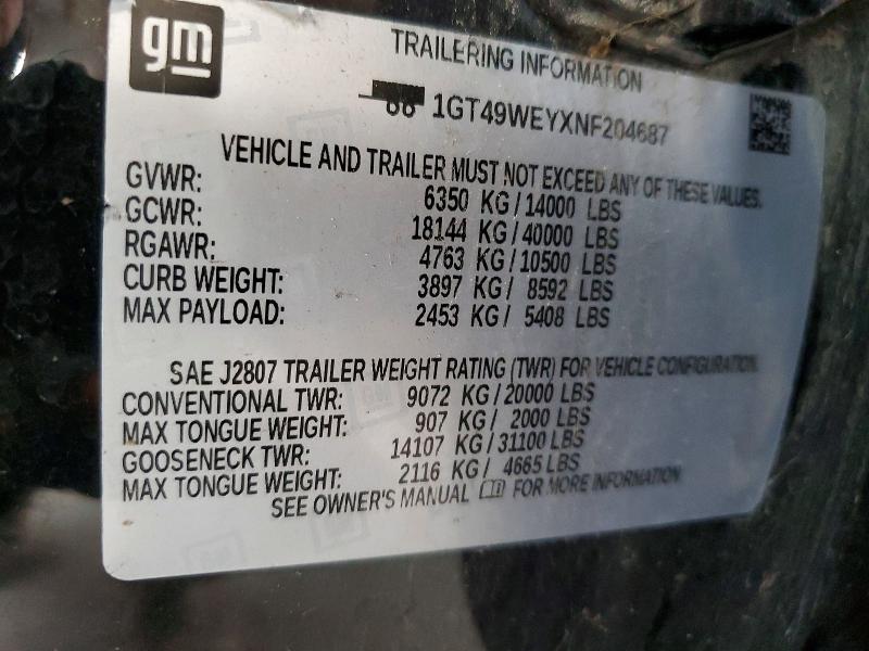 Aukcja sprzedaży 2022 Gmc Sierra, vin: 1GT49WEYXNF204687, numer aukcji: 57653906