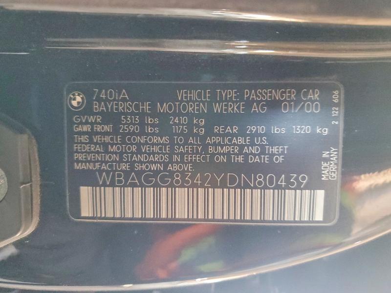 Aukcja sprzedaży 2000 Bmw 740, vin: WBAGG8342YDN80439, numer aukcji: 55021386