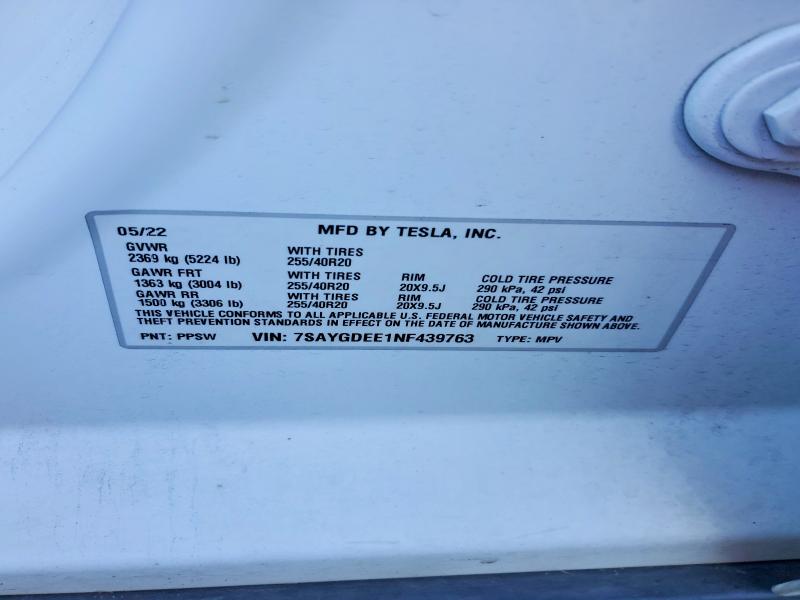 Aukcja sprzedaży 2022 Tesla Model Y, vin: 7SAYGDEE1NF439763, numer aukcji: 54544266