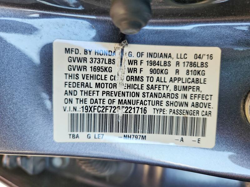Aukcja sprzedaży 2016 Honda Civic, vin: 19XFC2F72GE221716, numer aukcji: 57909286
