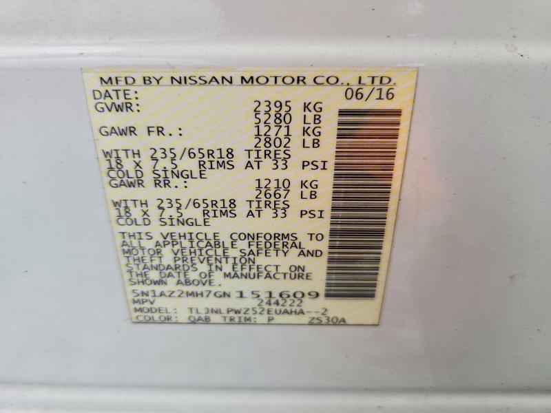 Aukcja sprzedaży 2016 Nissan Murano, vin: 5N1AZ2MH7GN151609, numer aukcji: 55512686