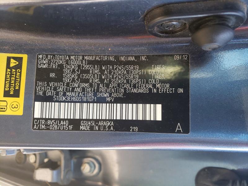 57041176 :رقم المزاد ، 5TDDK3EH6DS181071 vin ، 2013 Toyota Highlander مزاد بيع