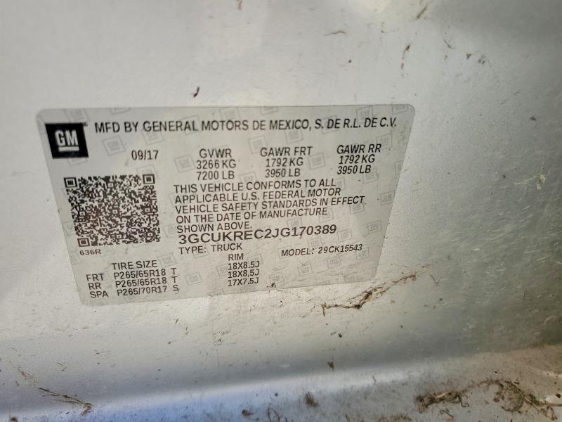 Продаж на аукціоні авто 2018 Chevrolet Silverado, vin: 3GCUKREC2JG170389, номер лоту: 56998976