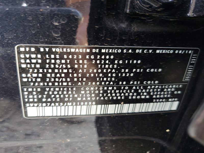 Продажа на аукционе авто 2018 Volkswagen Tiguan, vin: 3VV2B7AX3JM219896, номер лота: 58411046