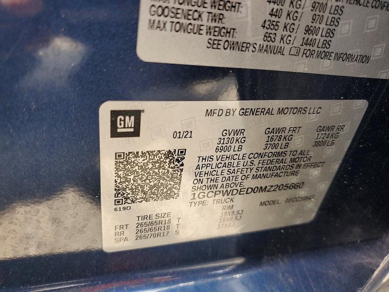 2021 Chevrolet Silverado მანქანა იყიდება აუქციონზე, vin: 1GCPWDED0MZ205660, აუქციონის ნომერი: 56246476