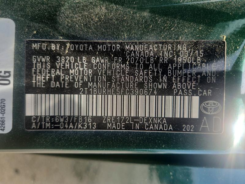 Aukcja sprzedaży 2015 Toyota Corolla, vin: 2T1BURHE5FC390674, numer aukcji: 56579326