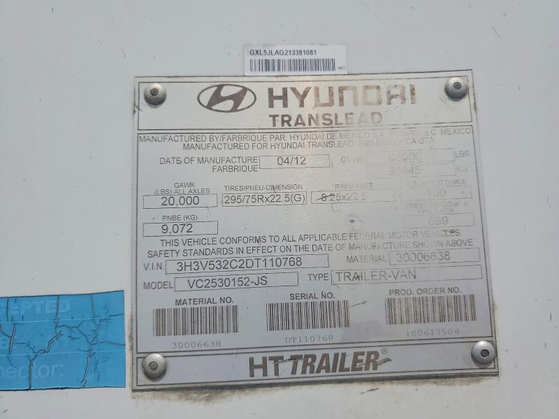 Aukcja sprzedaży 2013 Hyundai Translead Inc Trailers, vin: 3H3V532C2DT110768, numer aukcji: 59078336