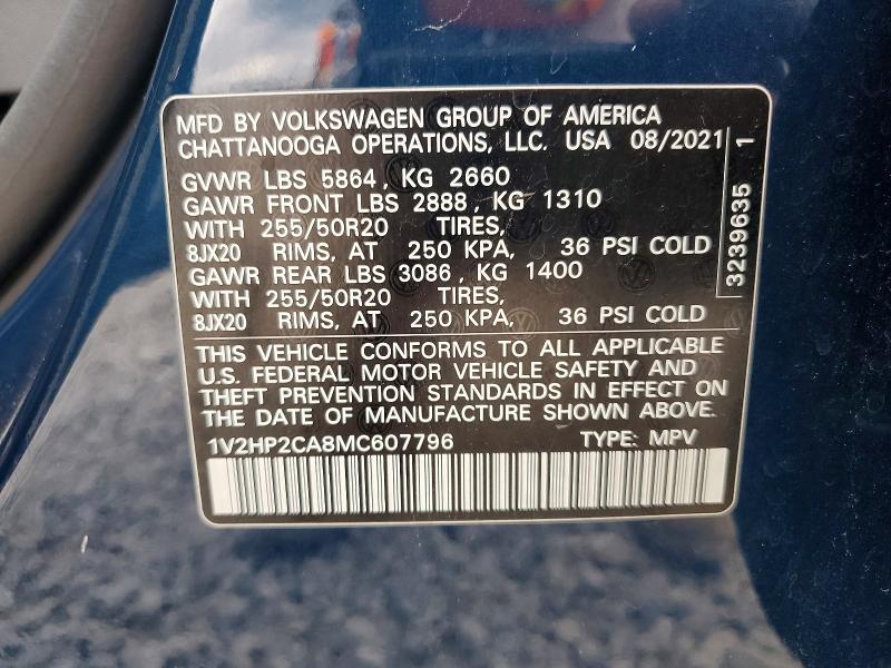 Продаж на аукціоні авто 2021 Volkswagen Atlas, vin: 1V2HP2CA8MC607796, номер лоту: 56756706