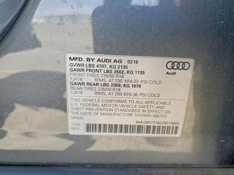 Продажа на аукционе авто 2016 Audi Q3, vin: WA1BFCFS6GR018892, номер лота: 55992326