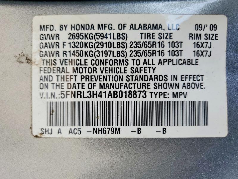 Aukcja sprzedaży 2010 Honda Odyssey, vin: 5FNRL3H41AB018873, numer aukcji: 58714146