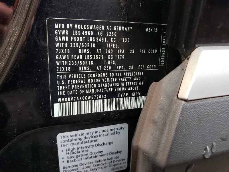Aukcja sprzedaży 2012 Volkswagen Tiguan, vin: WVGBV7AX0CW572052, numer aukcji: 58773216