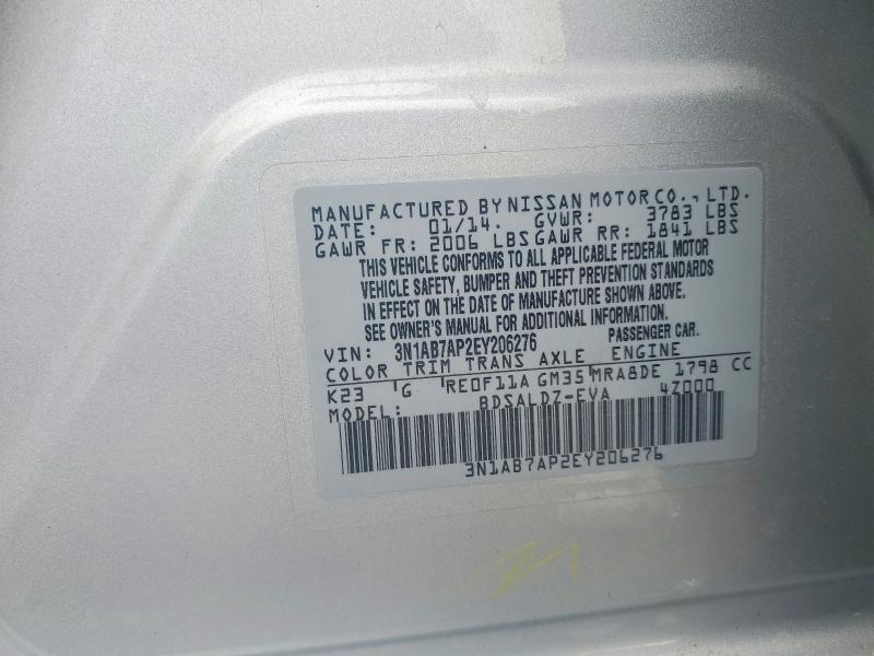 Aukcja sprzedaży 2014 Nissan Sentra, vin: 3N1AB7AP2EY206276, numer aukcji: 58978516