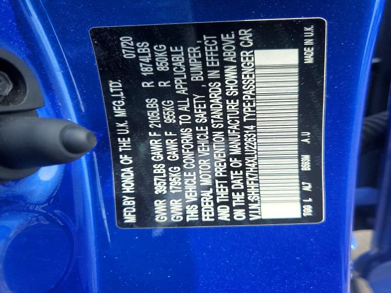 Продажа на аукционе авто 2020 Honda Civic, vin: SHHFK7H4XLU226314, номер лота: 57119576