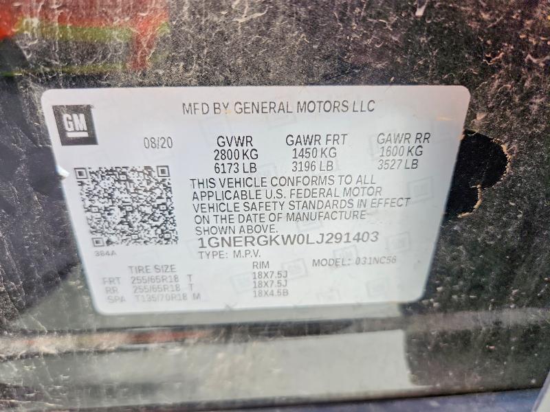 Продаж на аукціоні авто 2020 Chevrolet Traverse, vin: 1GNERGKW0LJ291403, номер лоту: 57647566
