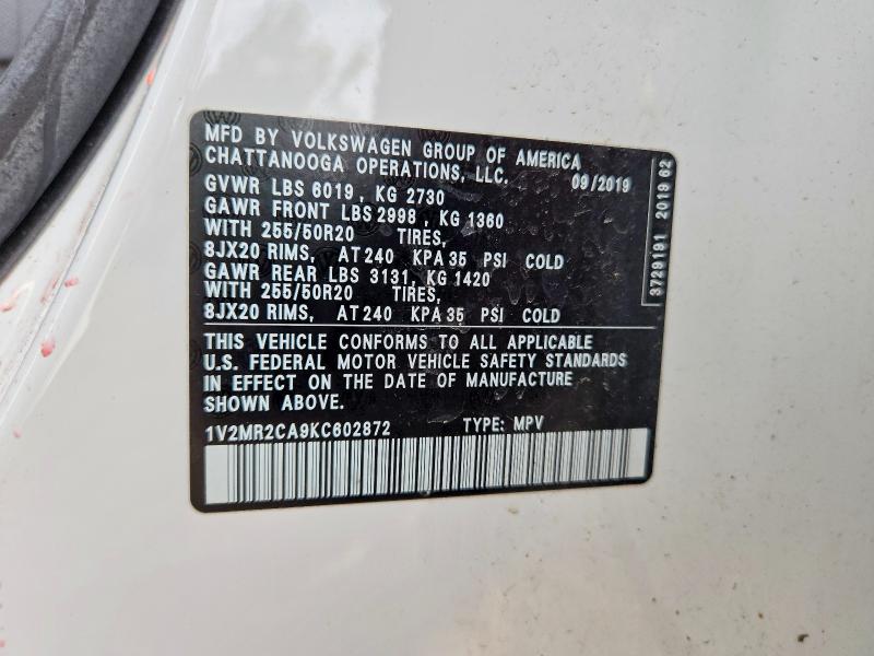 Продажа на аукционе авто 2019 Volkswagen Atlas, vin: 1V2MR2CA9KC602872, номер лота: 57929916