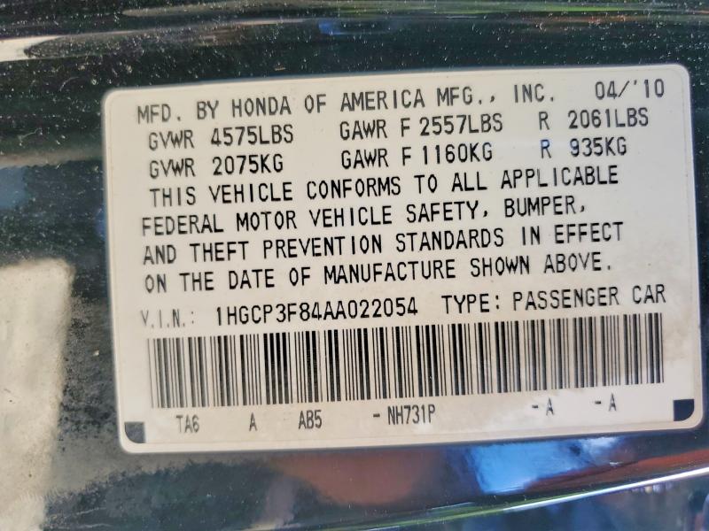 58115696 :رقم المزاد ، 1HGCP3F84AA022054 vin ، 2010 Honda Accord مزاد بيع