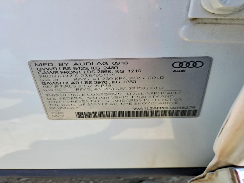 2017 Audi Q5 მანქანა იყიდება აუქციონზე, vin: WA1L2AFP0HA048275, აუქციონის ნომერი: 57724826