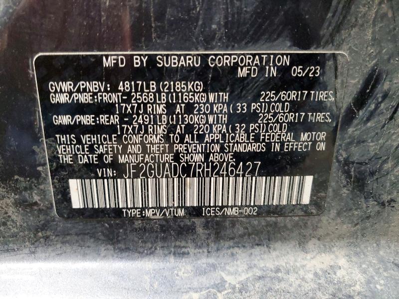 56272116 :رقم المزاد ، JF2GUADC7RH246427 vin ، 2024 Subaru Crosstrek مزاد بيع