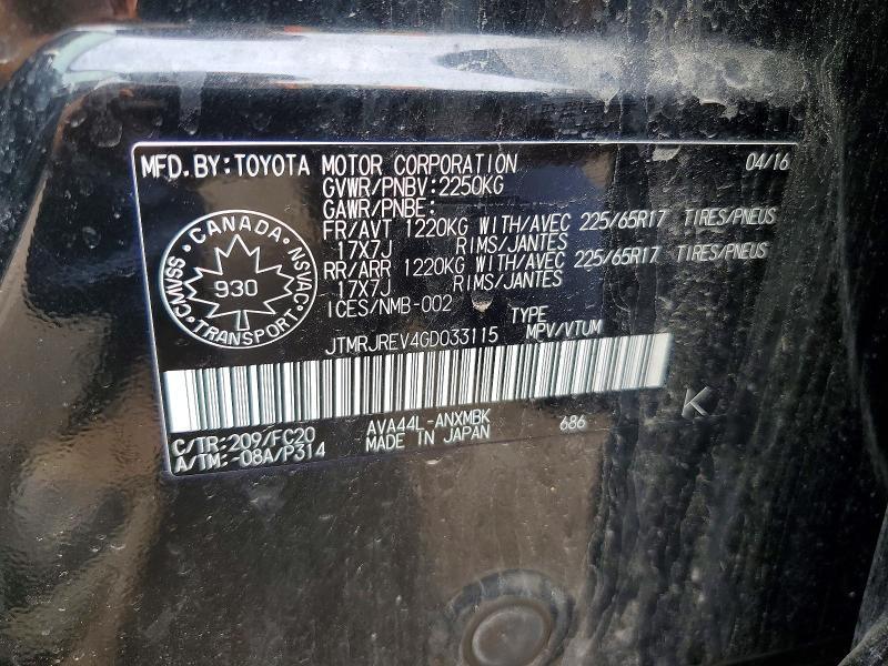 58786966 :رقم المزاد ، JTMRJREV4GD033115 vin ، 2016 Toyota Rav4 Hv مزاد بيع