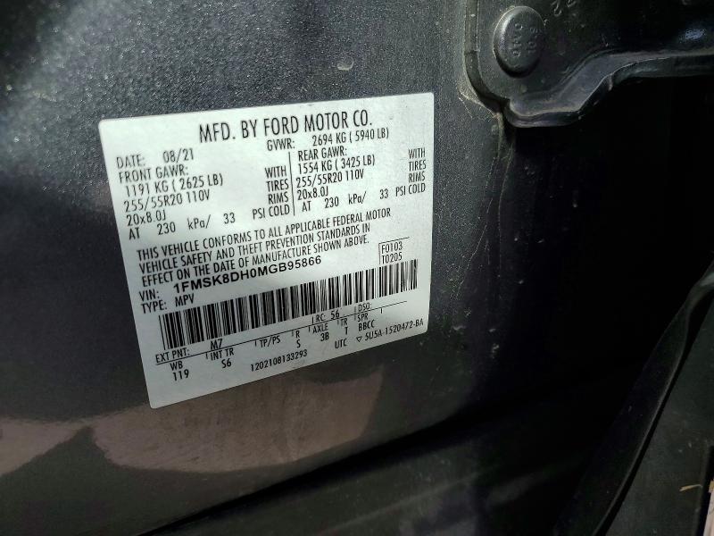 58558656 :رقم المزاد ، 1FMSK8DH0MGB95866 vin ، 2021 Ford Explorer مزاد بيع