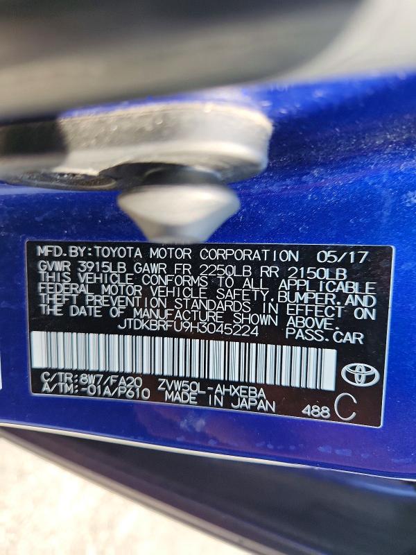 Aukcja sprzedaży 2017 Toyota Prius, vin: JTDKBRFU9H3045224, numer aukcji: 55974486