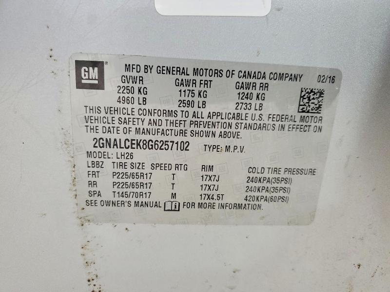 Aukcja sprzedaży 2016 Chevrolet Equinox, vin: 2GNALCEK8G6257102, numer aukcji: 55837986