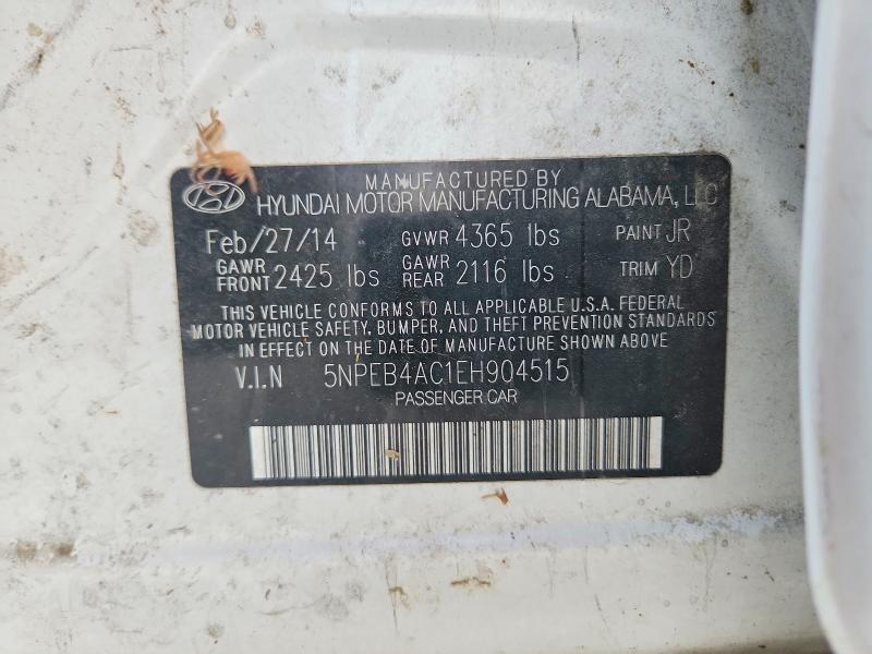 2014 Hyundai Sonata მანქანა იყიდება აუქციონზე, vin: 5NPEB4AC1EH904515, აუქციონის ნომერი: 56152706