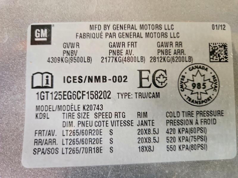 Продажа на аукционе авто 2012 Gmc Sierra, vin: 1GT125EG6CF158202, номер лота: 55499866