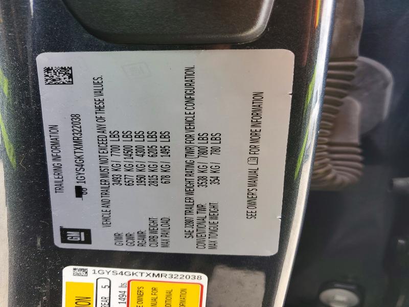 55810246 :رقم المزاد ، 1GYS4GKTXMR322038 vin ، 2021 Cadillac Escalade مزاد بيع
