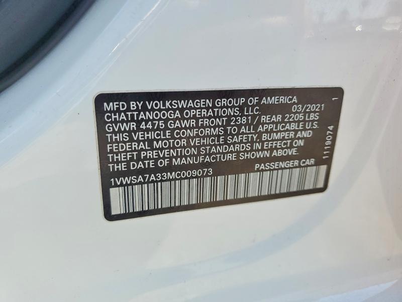 57964136 :رقم المزاد ، 1VWSA7A33MC009073 vin ، 2021 Volkswagen Passat مزاد بيع