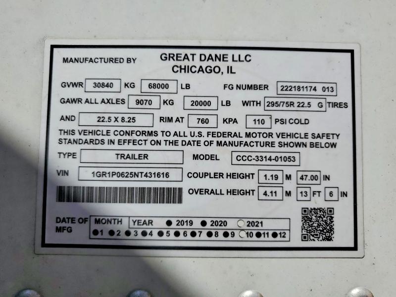 Продажа на аукционе авто 2022 Great Dane Unknown, vin: 1GR1P0625NT431616, номер лота: 54617556