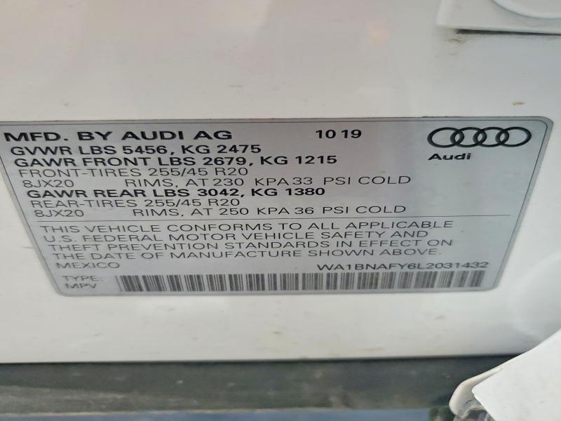 Продаж на аукціоні авто 2020 Audi Q5, vin: WA1BNAFY6L2031432, номер лоту: 56786196