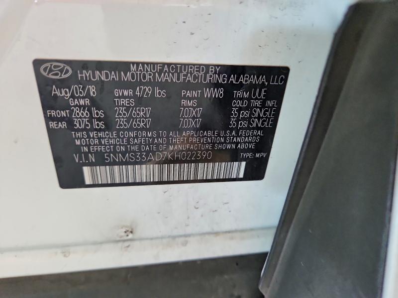 57956686 :رقم المزاد ، 5NMS33AD7KH022390 vin ، 2019 Hyundai Santa Fe مزاد بيع