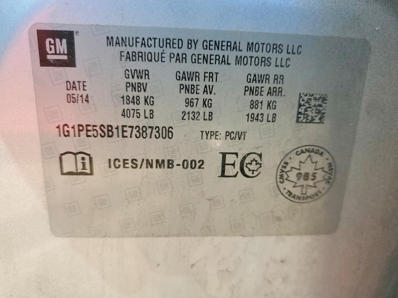 55073796 :رقم المزاد ، 1G1PE5SB1E7387306 vin ، 2014 Chevrolet Cruze مزاد بيع