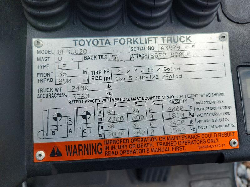 Продаж на аукціоні авто 2014 Toyota Na-20 Forklift, vin: 8FGCU2063979, номер лоту: 57894246