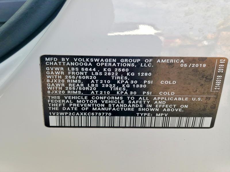 2019 Volkswagen Atlas მანქანა იყიდება აუქციონზე, vin: 1V2WP2CAXKC573770, აუქციონის ნომერი: 56859076