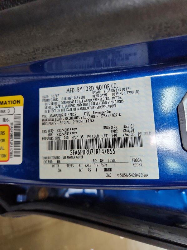 Aukcja sprzedaży 2018 Ford Fusion, vin: 3FA6P0RU7JR147855, numer aukcji: 57900266