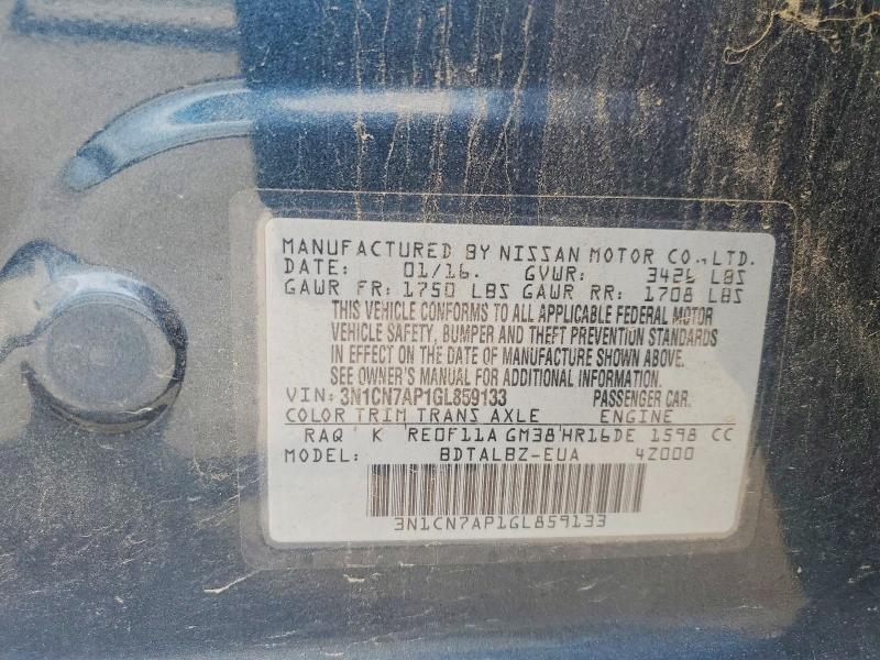Продаж на аукціоні авто 2016 Nissan Versa, vin: 3N1CN7AP1GL859133, номер лоту: 56640566
