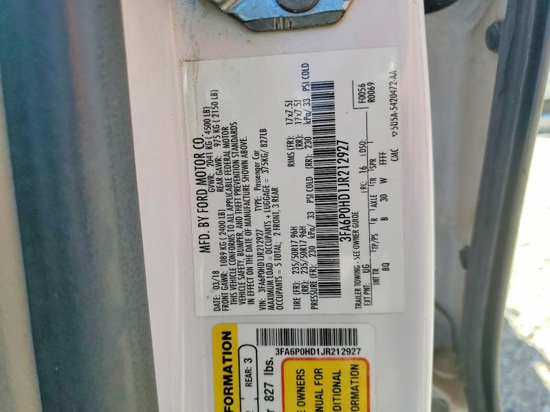 Продажа на аукционе авто 2018 Ford Fusion, vin: 3FA6P0HD1JR212927, номер лота: 56170326