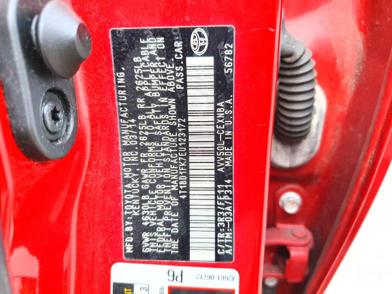 55711736 :رقم المزاد ، 4T1BD1FK7EU123172 vin ، 2014 Toyota Camry Hybrid مزاد بيع