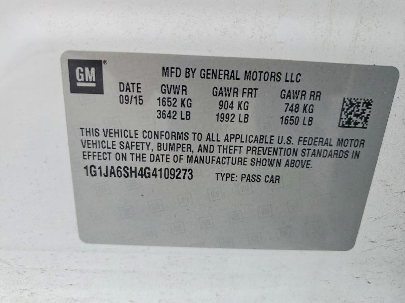 Auction sale of the 2016 Chevrolet Sonic, vin: 1G1JA6SH4G4109273, lot number: 56730236