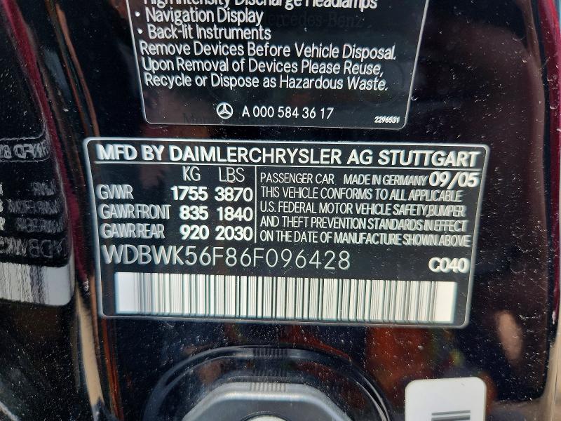 Aukcja sprzedaży 2006 Mercedes-benz Slk, vin: WDBWK56F86F096428, numer aukcji: 56547516