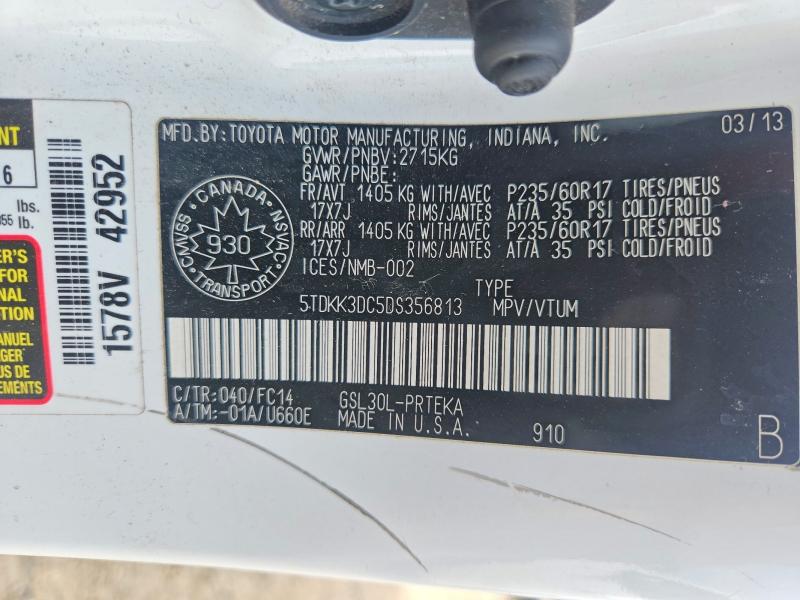 2013 Toyota Sienna მანქანა იყიდება აუქციონზე, vin: 5TDKK3DC5DS356813, აუქციონის ნომერი: 56534756