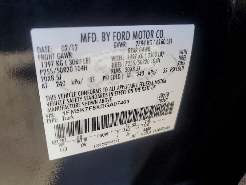 Auction sale of the 2013 Ford Explorer, vin: 1FM5K7F8XDGA07469, lot number: 56090646